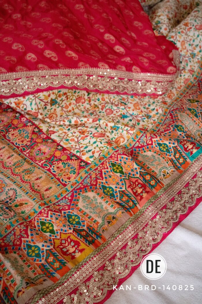 Embossed Kani Pure Brocade Weaving On Pure Munga Silk Saree