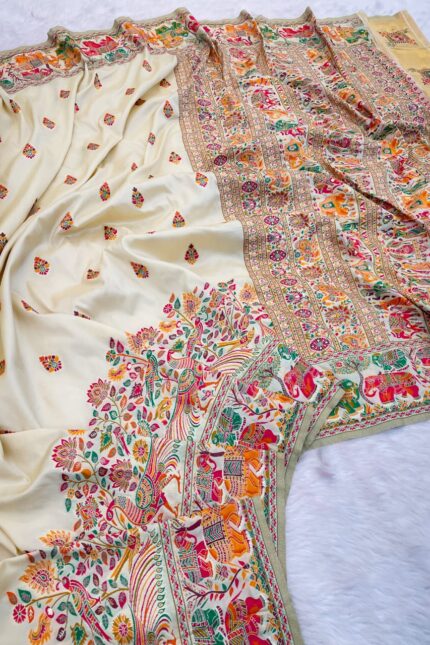 Pashmina Kashmiri Sarees with meenakari kashmiri floral weaves