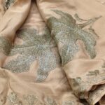 Pure Crepe Silk Beige Color Saree with Zari Tilla Work