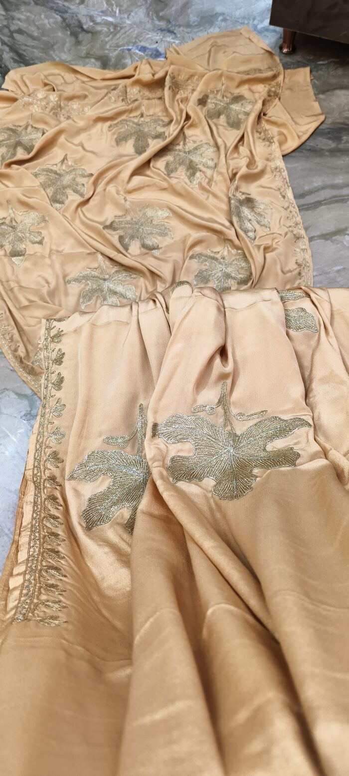 Pure Crepe Silk Beige Color Saree with Zari Tilla Work