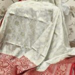 Durga Puja Special Semi Katan Silk In Red & White Combination