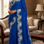Royal Cobalt Floral Kashmiri Resham Aari Embroidered Saree