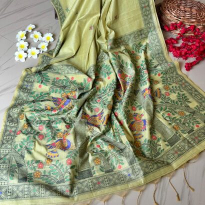 Pista green munga cotton saree