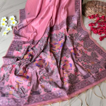 Dusty rose pink munga cotton saree