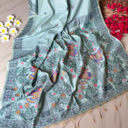 Blue munga cotton saree