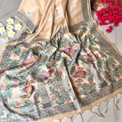 cream munga cotton saree