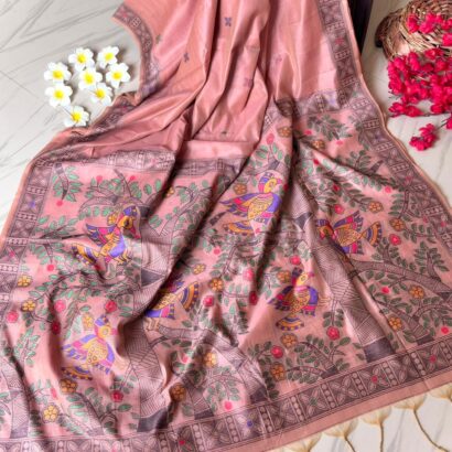 Peach Pink munga cotton saree