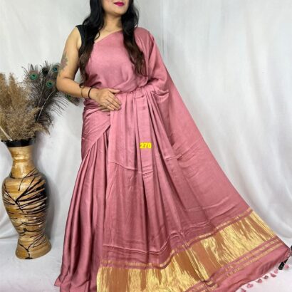 Dusty Rose Modal Silk Tissue Pallu Saree with Tassels