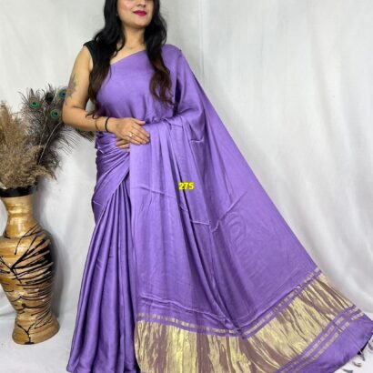 Lavender Purple Modal Silk Tissue Pallu Saree with Tassels