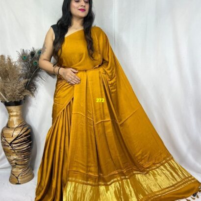 Mustard Gold Modal Silk Tissue Pallu Saree with Tassels