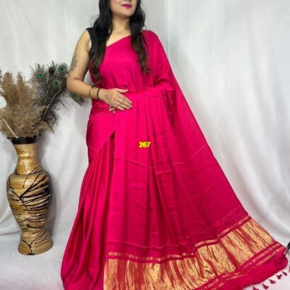 Rani Pink Modal Silk Tissue Pallu Saree with Tassels