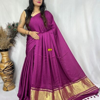 Wine Purple Modal Silk Tissue Pallu Saree with Tassels