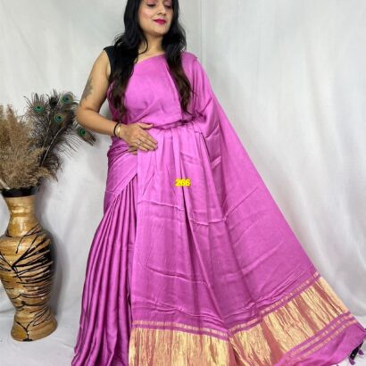 Baby Pink Modal Silk Tissue Pallu Saree with Tassels