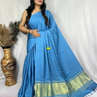 Sky Blue Modal Silk Tissue Pallu Saree with Tassels