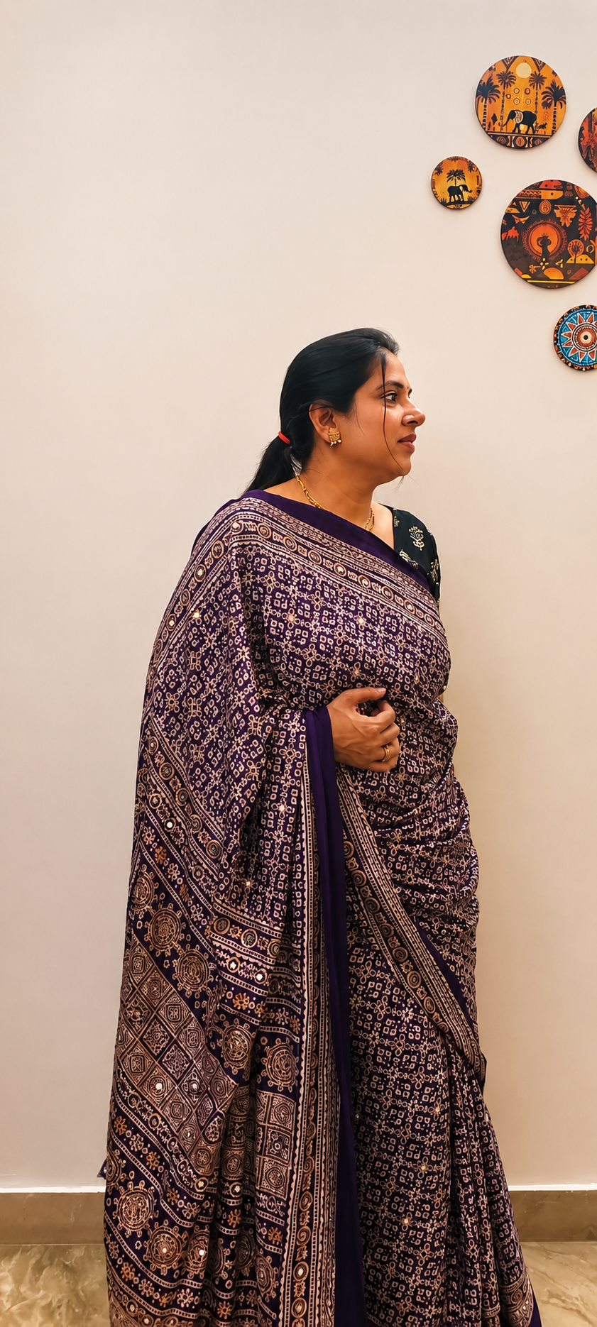 Ajrakh Crepe Silk Saree