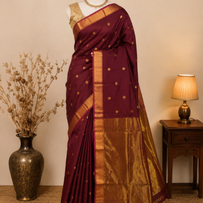 Maheshwari Lotus Butta Saree in soft handloom cotton silk with elegant zari border and traditional weaving design