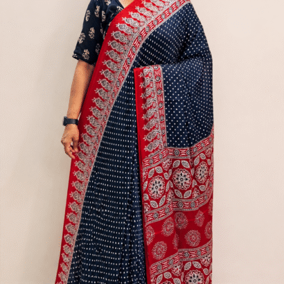 “Premium Satin Silk Saree for Festive Wear Red Black & Navy Blue Designer Printed Saree”