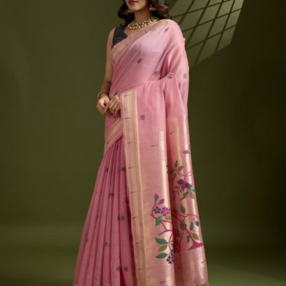 Muga Jamdani Cotton Saree with Paithani Pallu and Zari Muniya Border – Soft Elegant Traditional Wear