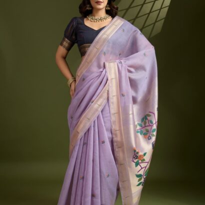 Muga Jamdani Cotton Saree with Paithani Pallu and Zari Muniya Border – Soft Elegant Traditional Wear