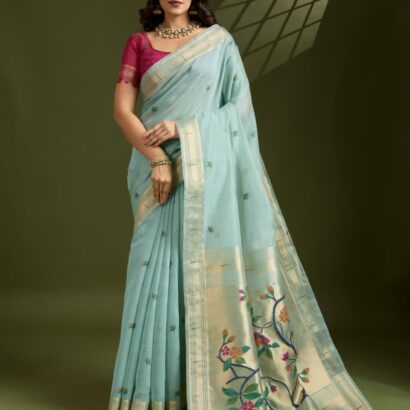 Muga Jamdani Cotton Saree with Paithani Pallu and Zari Muniya Border – Soft Elegant Traditional Wear
