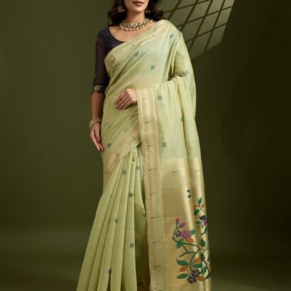 Muga Jamdani Cotton Saree with Paithani Pallu and Zari Muniya Border – Soft Elegant Traditional Wear