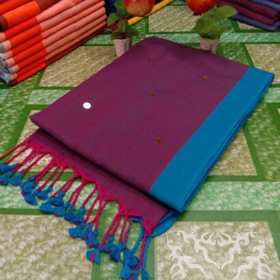 Magenta Purple & Sky Blue Premium Contrast Border Saree with elegant plain body and stylish border design