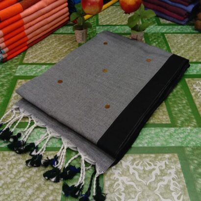 Ash Grey & Black Premium Contrast Border Saree with elegant plain body and stylish border design