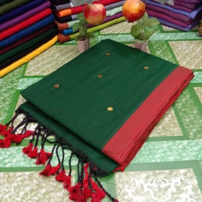 Bottle Green & Brick Red Premium Contrast Border Saree with elegant plain body and stylish border design