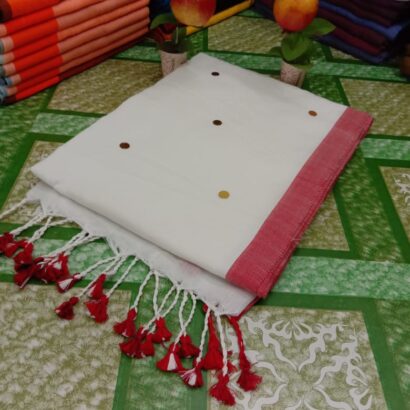 White & Pink Premium Contrast Border Saree with elegant plain body and stylish border design