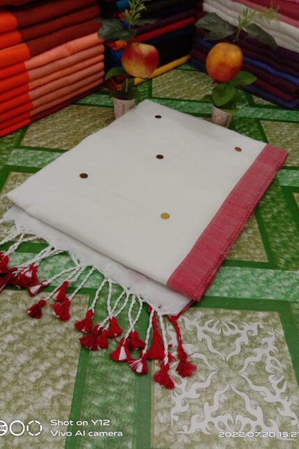 White & Pink Premium Contrast Border Saree with elegant plain body and stylish border design