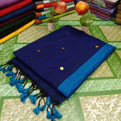 Navy Blue & Aqua Blue Premium Contrast Border Saree with elegant plain body and stylish border design