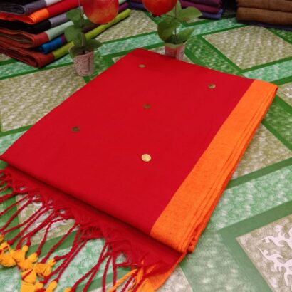 Bright Red & Orange Premium Contrast Border Saree with elegant plain body and stylish border design