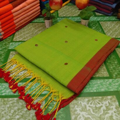 Lime Green & Maroon Premium Contrast Border Saree with elegant plain body and stylish border design
