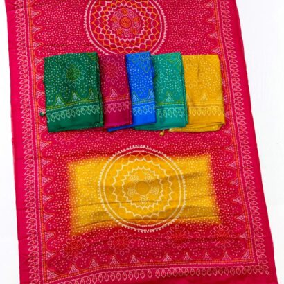 Bandhej Double Shade Semi Modal Satin Silk Saree with Traditional Printed Design