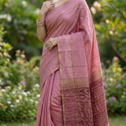 Graceful Dusty Rose Pink Semi Matka Silk Saree with Rich Zari Woven Pallu
