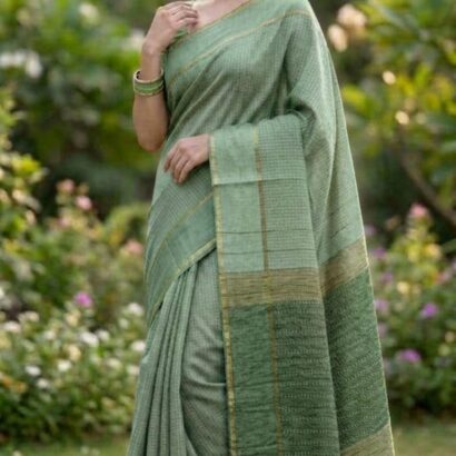 Premium Sage Green Semi Matka Silk Saree with Elegant Woven Zari Design