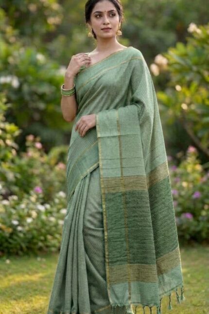 Premium Sage Green Semi Matka Silk Saree with Elegant Woven Zari Design