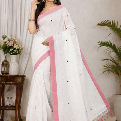 Premium Contrast Border Saree with elegant plain body and stylish contrast border design