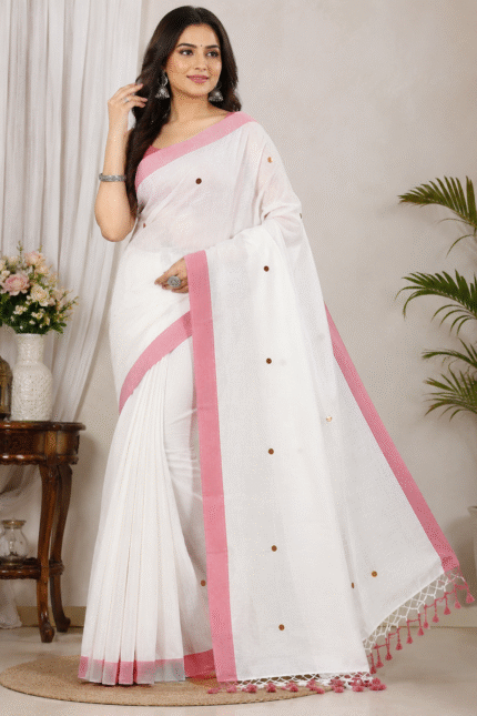 Premium Contrast Border Saree with elegant plain body and stylish contrast border design