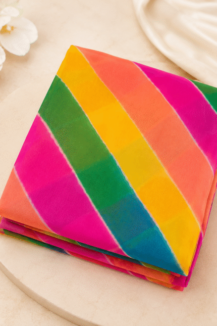 Soft Leheriya Chiffon Multicolor Saree with Vibrant Rainbow Stripes and Lightweight Elegant Drape