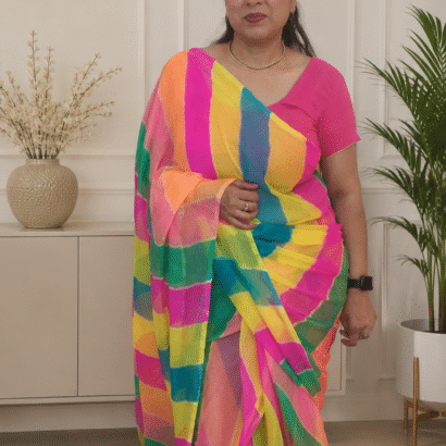 Soft Leheriya Chiffon Multicolor Saree with Vibrant Rainbow Stripes and Lightweight Elegant Drape
