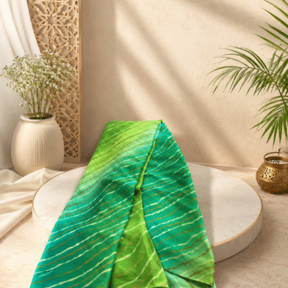 Multicolor Chiffon Saree featuring vibrant gradient shades, stylish wavy stripe pattern, lightweight flowing fabric, and graceful drape, perfect for festive wear, parties, brunch outings, and special occasions.