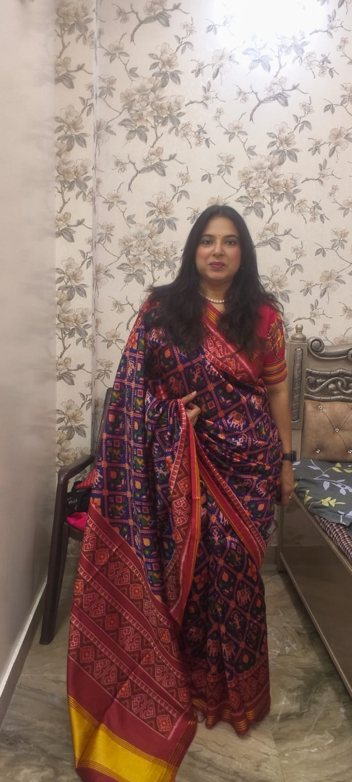 Ethnic Patola Silk Saree with Attached Tassels