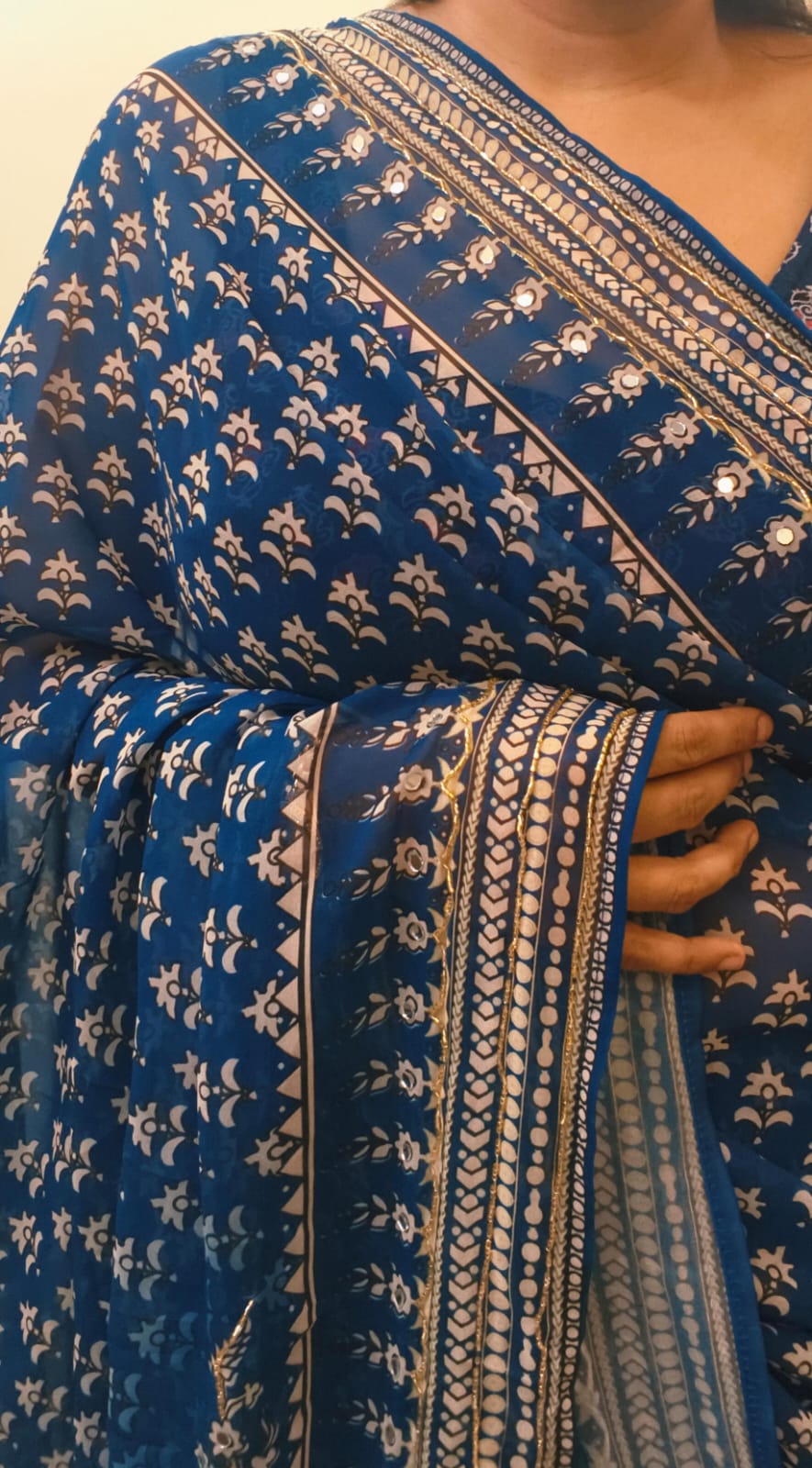 Designer Printed Soft Georgette Saree With Beautiful Cutdana and Mirror Work