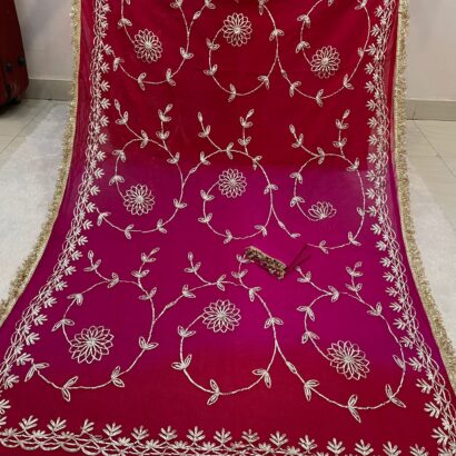 Premium Georgette Gota Patti Saree with Hand Gota Patti Work and Designer Border in Magenta Multicolor Shade