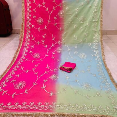 Premium Georgette Gota Patti Saree with Hand Gota Patti Work and Designer Border in Multicolor Shades