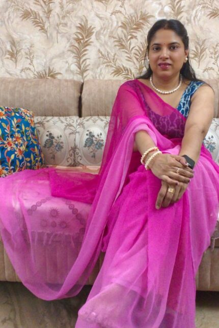 Alia Bhatt Inspired Georgette Saree in Baby Pink Ombre Shade, Soft Georgette Multi Shade Flowy Saree Without Blouse