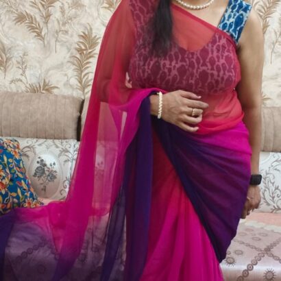 Alia Bhatt Inspired Georgette Saree in Pink Purple Ombre Shade, Soft Georgette Multi Shade Flowy Saree Without Blouse