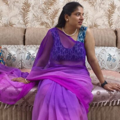 Alia Bhatt Inspired Georgette Saree in Lavender Purple Ombre Shade, Soft Georgette Multi Shade Flowy Saree Without Blouse