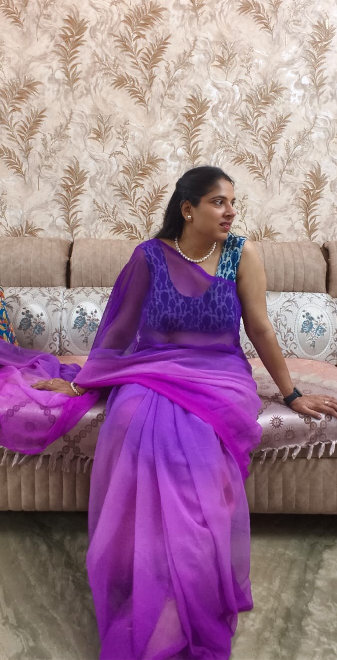 Alia Bhatt Inspired Georgette Saree in Lavender Purple Ombre Shade, Soft Georgette Multi Shade Flowy Saree Without Blouse